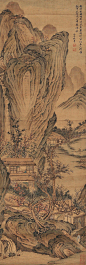 杨晋——【雨歇重林烟树湿，风来虚阁晚窗凉。幽人倚遍阑干久，始识山中奥味长】人物山水 立轴欣赏 | 
清|杨晋(1644-1728)字子和、子鹤，号西亭、谷林樵客、鹤道人，又署野鹤。宫廷画家，以界画见长。工农村景物，尤善画牛，多写意，兼及人物写真，花鸟草虫。山水为王翚入室弟子，凡有人物、舆轿、驼马牛羊等皆命补之。尝摹内府所藏名迹。