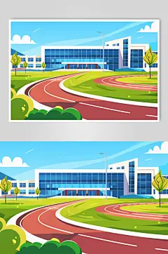 AI数字艺术扁平风校园球场操场插画-众图网