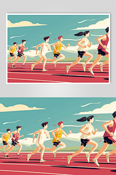 AI数字艺术扁平风校园运动会人物插画-众图网