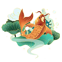 锦鲤荷花中国风春节元素免抠高清_PNG：