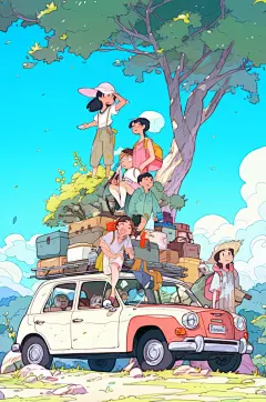 数字艺术学生放假开心过暑假扁平风插画