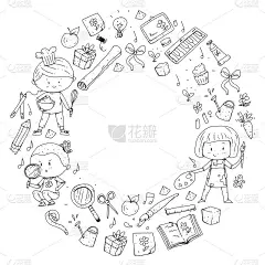 的孩子。学校和幼儿园。创造力和教育。音乐。探索。科学。的想象力。玩和学习。烹饪。唱歌。阅读。不同的爱