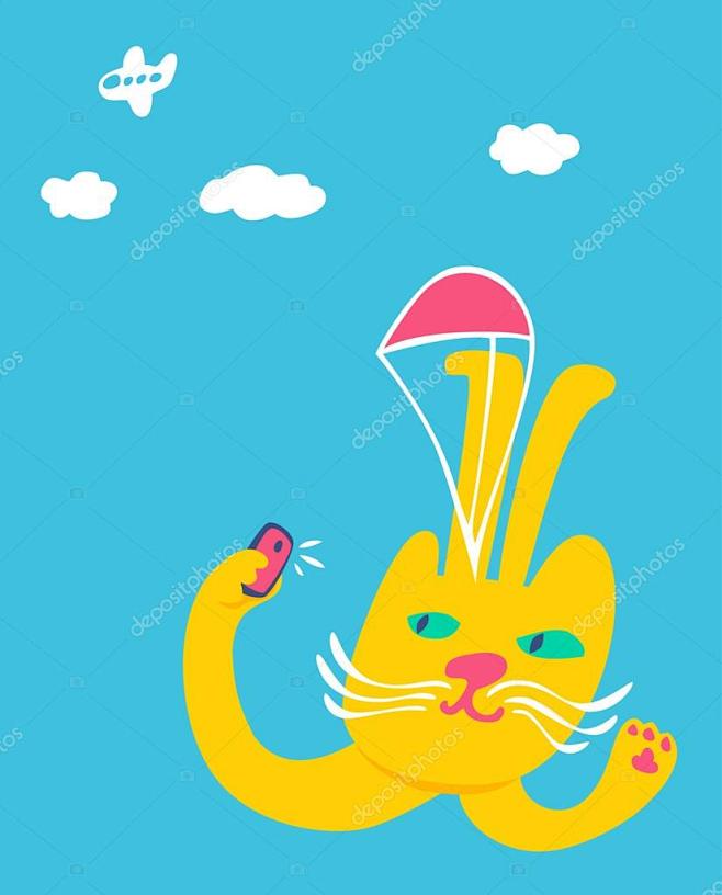 猫以自拍照时降落伞跳