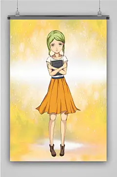 秋意可爱动漫少女插画