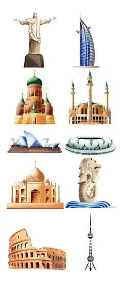 花瓣素材_2309SC-素材组合-手绘-城市地标建筑元素_193295160