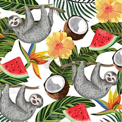 自然美,卡通,热带的花,椰子岛,华丽的,请柬,浪漫,西瓜,植物群,复古