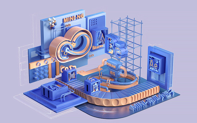3D建模 C4D建模 机械生产加工线场景