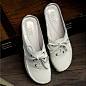 AMII品牌 头层牛皮白色透气休闲板鞋/拖鞋女款 1色 11110529 原创 设计 新款 2013