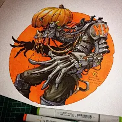 一组超炫酷纸上3D骷髅和机甲插画