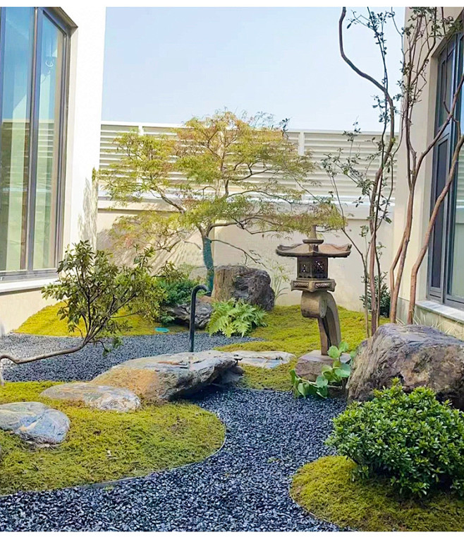 枯山水造景石子深灰色黑色天然砾石水洗石日...