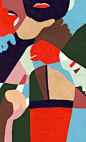 法国巴黎插画师Inès Longevial的抽象人体作品。画里的肢体互相交叠，难以区分。画家喜用艳丽色彩，画风带点毕加索立体派的味道。 www.ineslongevial.com