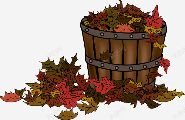 一桶散落的树叶枫叶 平面电商 创意素材