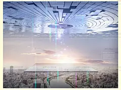 几何唯美创意天空都市科幻未来空间PSD海报科技大数据UI设计素材-淘宝网