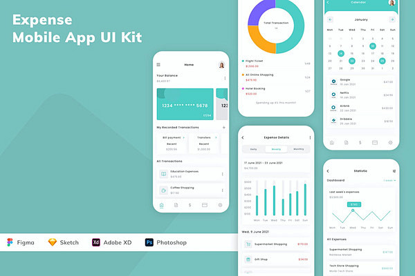 开支消费记录移动应用APP UI KIT...