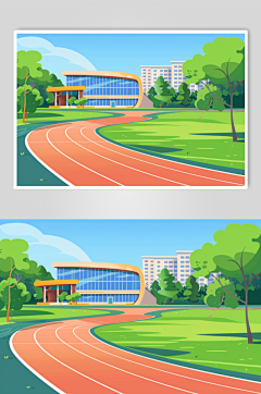 AI数字艺术扁平风校园球场操场插画-众图网