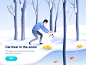 Carnival In The Snow peoples tree fish gold snow illustration