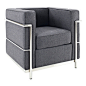 LexMod - Le Corbusier Style LC2 Armchair in Dark Gray Wool - Urban life has always a quandary for designers. While the torrent of external stimuli surrounds, the designer is vested with the task of introducing calm to the scene. From out of the surging wa