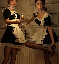 两位女仆 黑丝 高跟鞋 门 蜡烛 手机壁纸