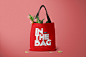 装了鲜花的红色环保购物袋贴图VI样机展示模板-蜂图网