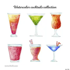 鸡尾酒热带饮料酒吧酒杯玻璃杯子水果果汁水彩插画EPS矢量素材_插画设计_乐分享素材网_psd素材_平面素材_png素材_免费素材_素材共享平台