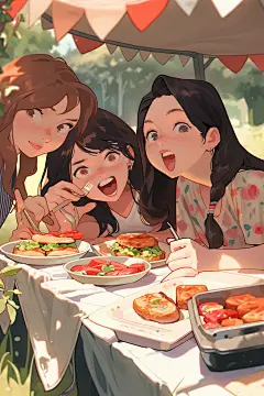 夏日聚会漫画风暑假插画