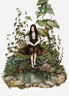 最在树丛中的小女孩免抠素材_新图网 https://ixintu.com 小女孩 手绘 插画 树丛 树叶