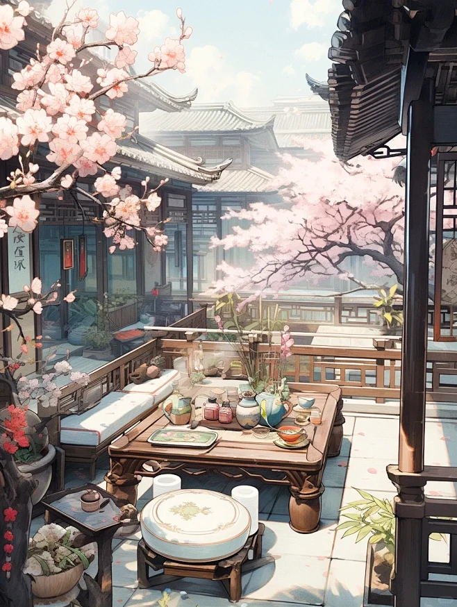 Midjourney古风场景｜藏在古诗里的庭院-花瓣网