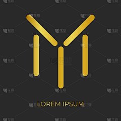 Y, A和M标志首字母组合，最小风格标识初始标志。金色梯度平行线矢量徽章标识类型的名片首字母邀请。公