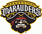 Bradenton Marauders Primary Logo (2010) - A bearded pirate wearing a hat and red bandana under tean name in black, yellow and white