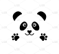 快乐可爱的微笑熊猫脸与心形和挥舞爪子鼻子矢量插图