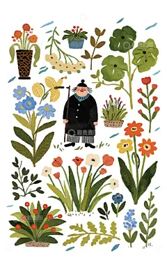 水彩植物人物插画高清模板免费下载-趣麦麦图