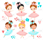 Doodle style flat vector ballerinas set