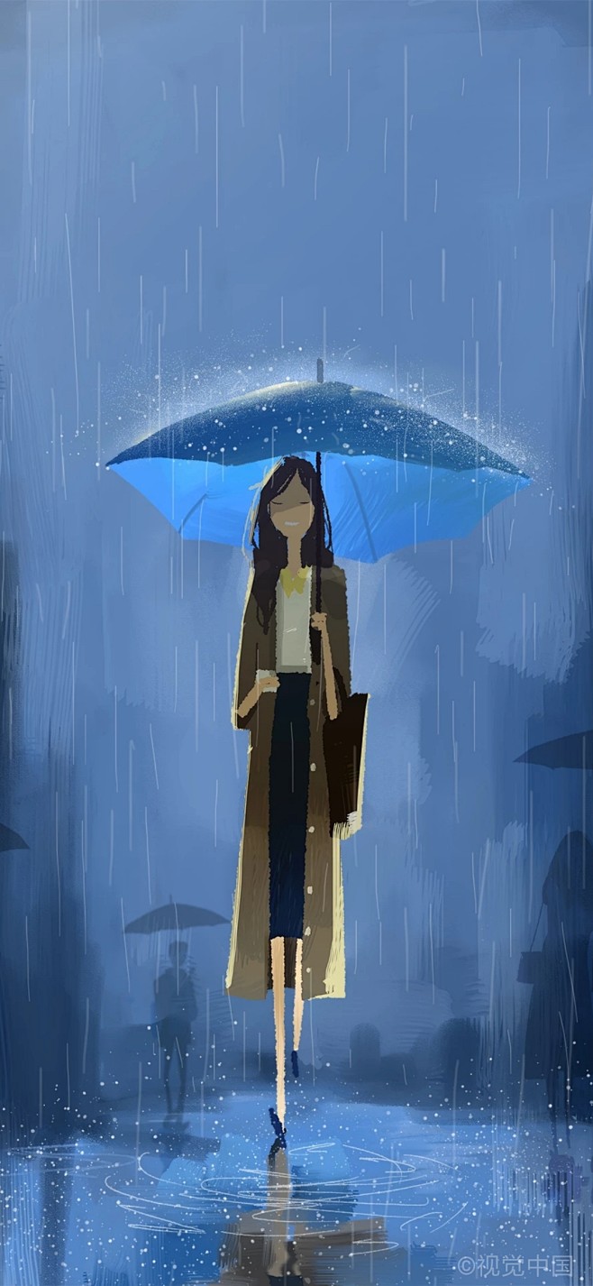 女子撑伞雨中漫步图片图片