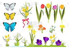 cartoon flowers spring plants gardening set