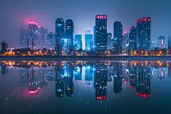 海滨建筑高楼夜景摄影图