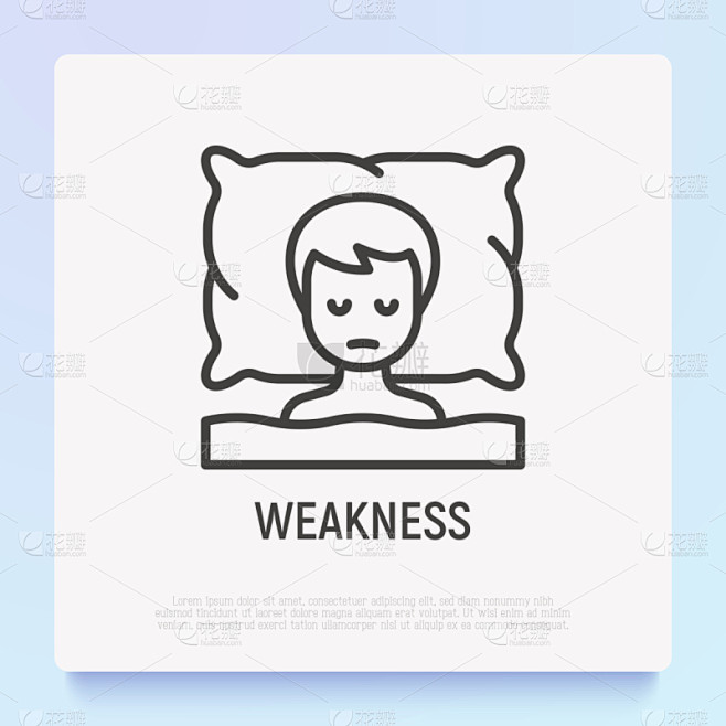 症状,虚弱,床,细的,矢量,绘画插图,线图标,人,生病,躺