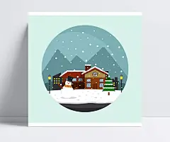 卡通雪中的小城插画矢量图|路灯,山,雪花,雪人,建筑,圣诞树,城镇,房屋,风景,矢量图,AI格式,含jpg预览图.