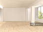 Empty spacious room with wooden floor, 3D Rendering_创意图片