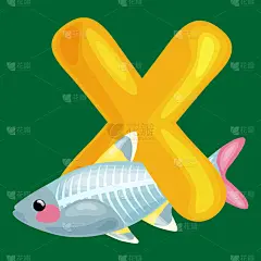 字母,英文字母X,小山羊,动物主题,鱼肉,卡通,可爱的,单词,字母表次序,野生动物