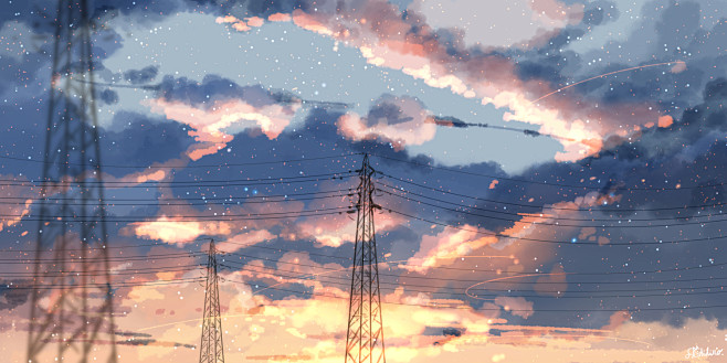 夕暮れ鉄塔#pixiv##动漫场景#日系...