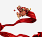传统醒狮图案高清素材 喜庆 红绸缎 红色 节日 元素 免抠png 设计图片 免费下载 页面网页 平面电商 创意素材