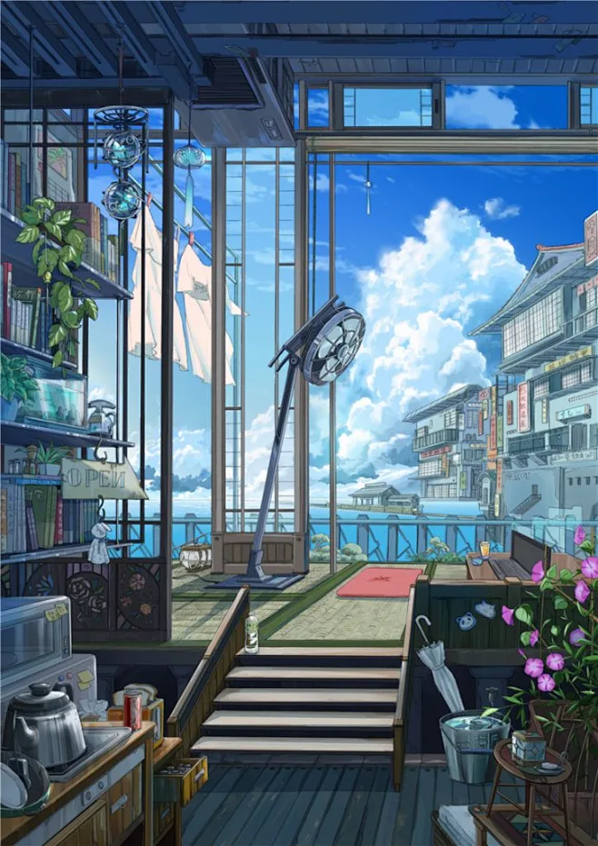 动漫日系插画房间室内场景背景原画CG线稿壁纸图片素材 美术资料 – ACG图包网-花瓣网
