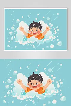 AI数字艺术夏季防溺水插画