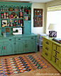 would love to find a hutch to repaint like this for my craft space.  love the green dresser, too.