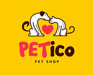 petico宠物店logo宠物店logo动物小狗小猫爱心心形宠物医商标设计图标