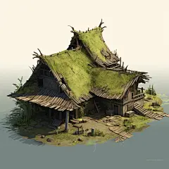 茅草屋数字艺术3d立体房子建筑卡通房子