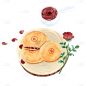 水彩画-中秋节月饼贴纸元素-月饼