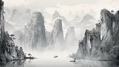 唯美古风山水壁纸素材