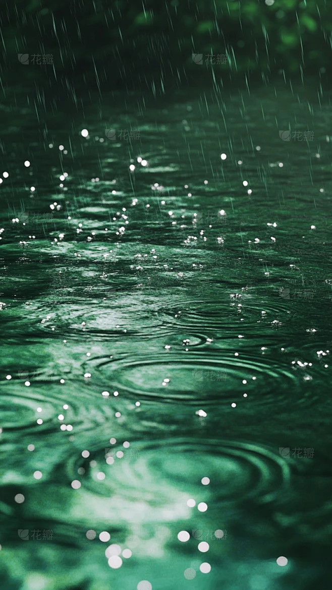 雨水实景光感湖泊雨滴水波纹组合背景素材-花瓣网