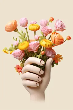 AI数字艺术感恩节手捧花朵模型